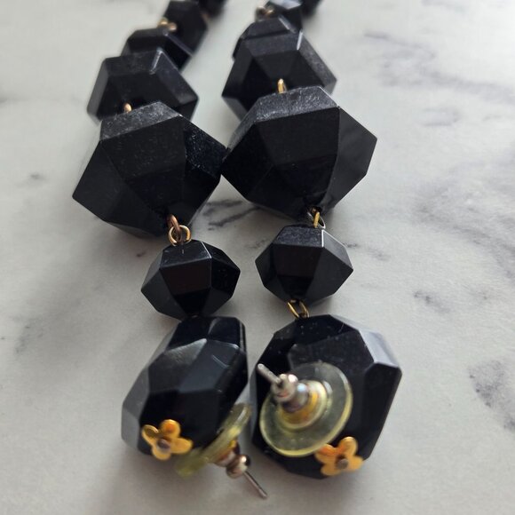 Vintage Black Lucite Acrylic Long Drop Earrings 5"+ - Picture 2 of 6